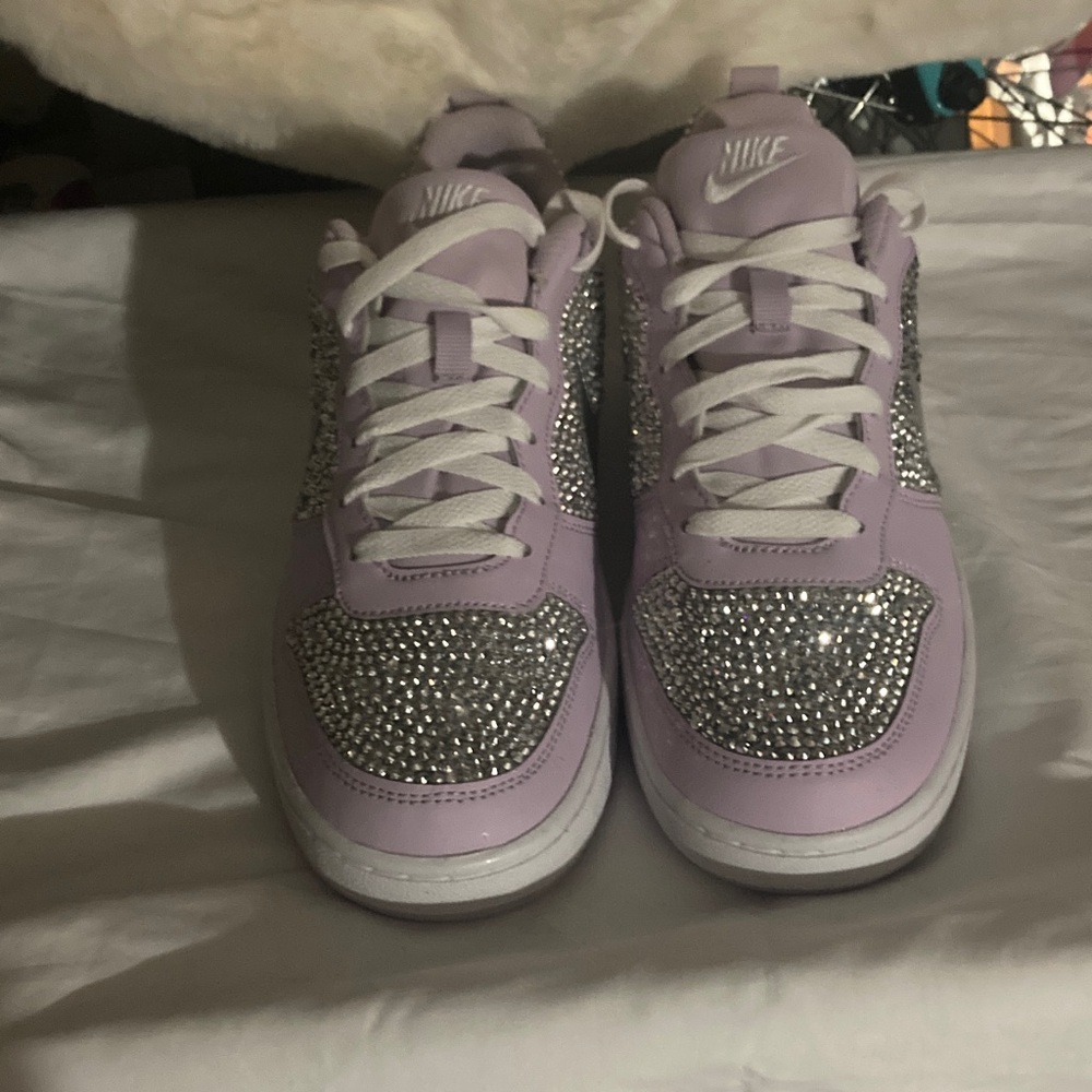 Nike Purple and Silver Embellished Sneakers customized